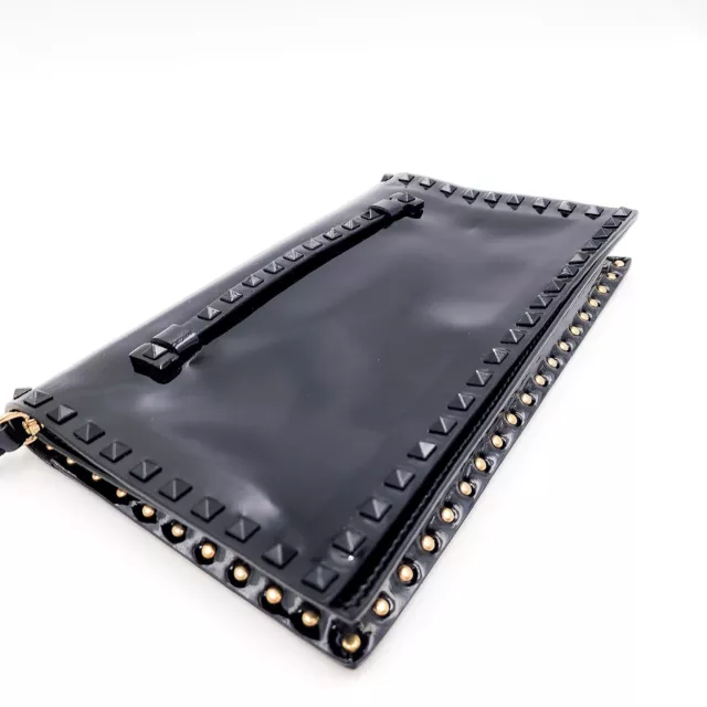 VALENTINO Garavani Rockstud Black Patent Leather Designer Clutch Wristlet Bag 2