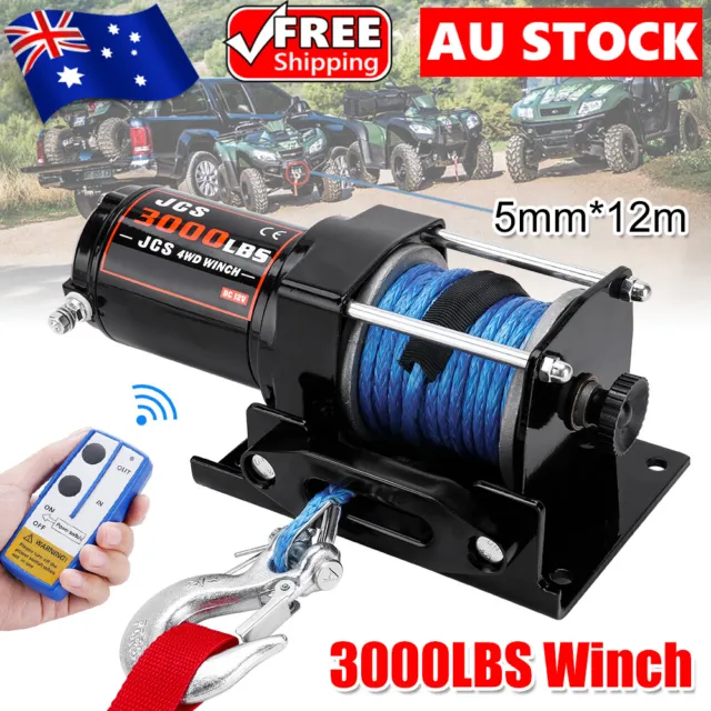 NEW 3000LBS Electric Winch 12V Boat Trailer Winch Synthetic Rope Kit UTV ATV 4WD
