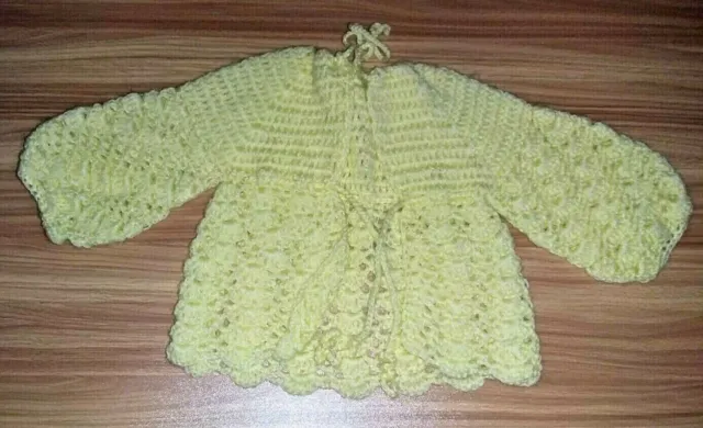 Size 00  Girls Yellow Hand Knitted Matinee Jacket Bnwot
