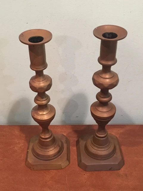 Pair of Antique Brass Push Up Candlesticks