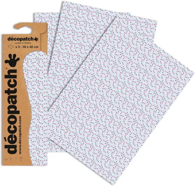 Decopatch Papier No. 661 blau pink Blümchen Punkte 395 x 298 mm 3er Pack NEU OVP