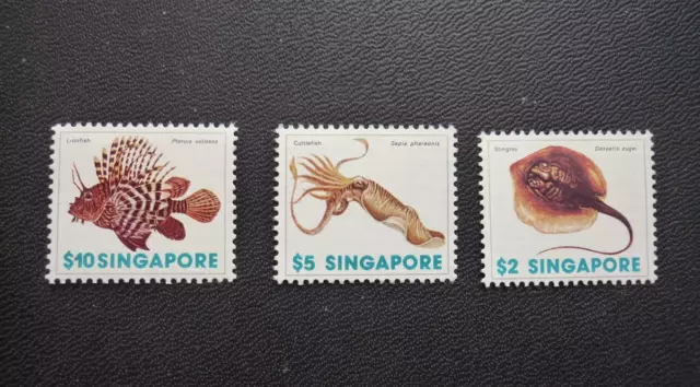 SINGAPORE 1977 Def Issue Lionfish, Cuttlefish, Stingray High Value stamps MNH