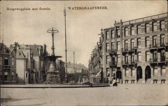 Ak Watergraafsmeer Amsterdam Nordholland, Hoogewegplein met fontein - 10744154