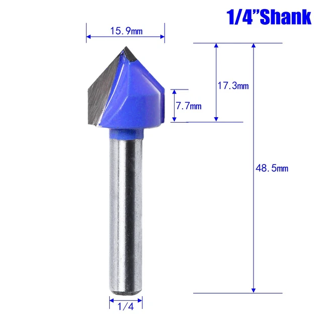 Kit de cortador de carpintería de ranura en V de 90 grados con punta de vástago de carburo 1/4