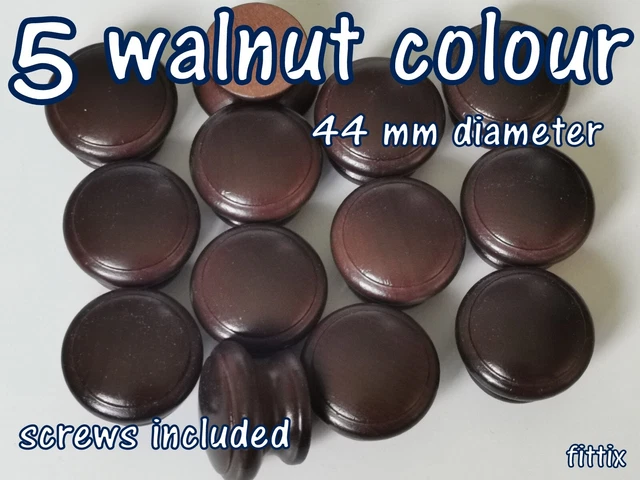 5 x boutons en bois couleur noyer portes de cuisine armoires 44 mm de diamètre bois
