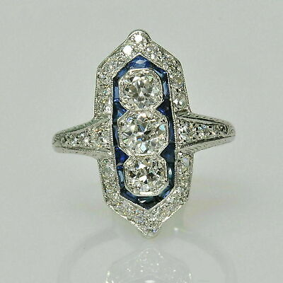 Art Deco Style 2.85 Ct Diamond Rare Design Engagement 14K White Gold Filled Ring
