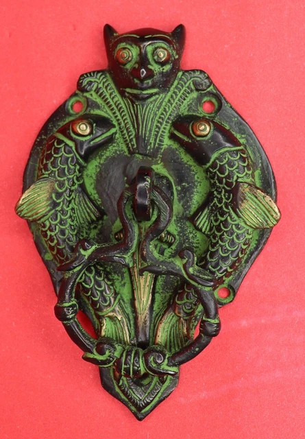 Bat with Fish Carved Antique Vintage Finish Handcrafted Brass Door Knocker Bell