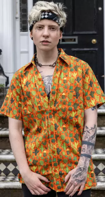 Mens Run & Fly Retro/Vintage/Hawaiian Orangecactus Printed Shirt