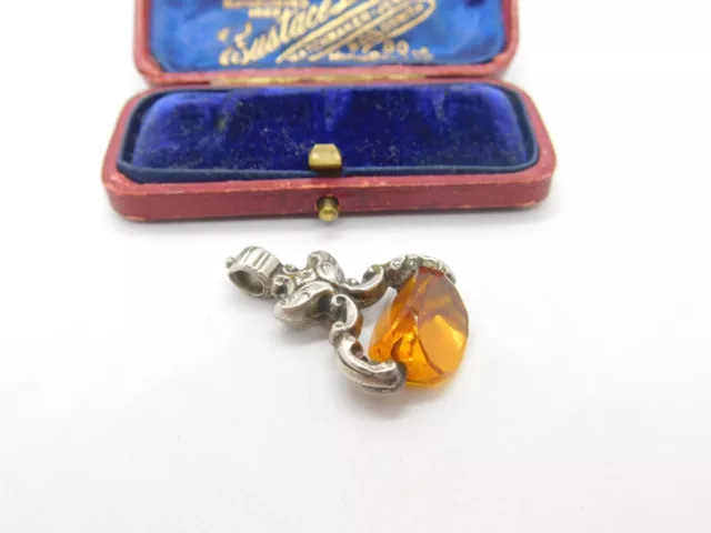 Victorian Sterling Silver & Citrine Spinner Fob Pendant Antique c1890
