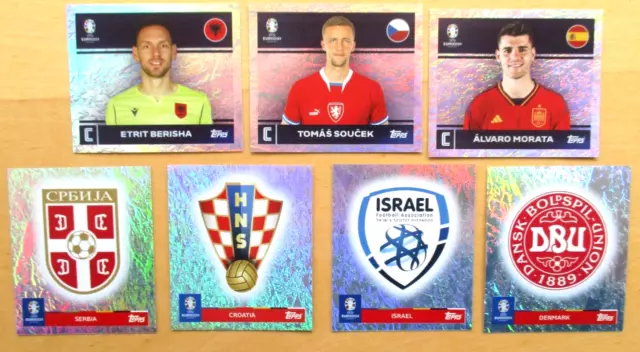 TOPPS  EURO 2024  STICKER   -   7 FOIL Sticker  -  Länderwappen + Captain