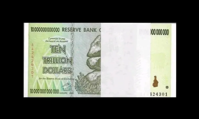 Zimbabwe 10 Trillion Dollars X  (1 Note Only) AA/2008, UNC, Lot Of One, Set Of 1
