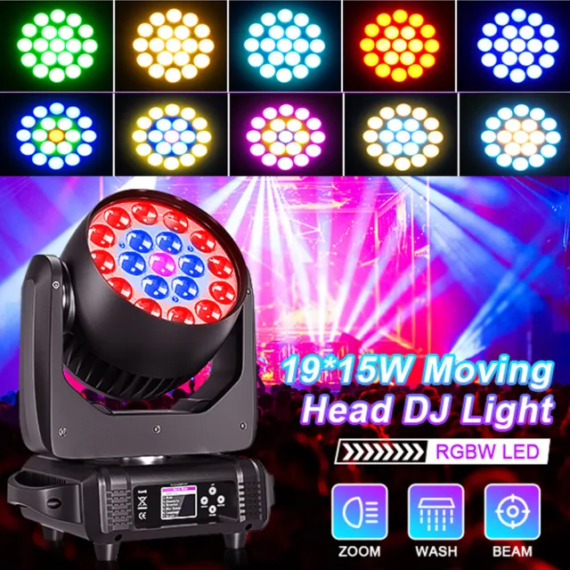 19*15W LED Beam Zoom Moving Head Licht RGBW Wash Bühnenlicht DMX SpotLicht Party