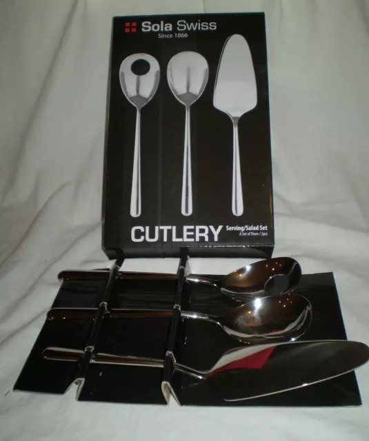 New Boxed Quality Sola Swiss Switzerland Stainless Steel 3 Pce Serving/Salad Set