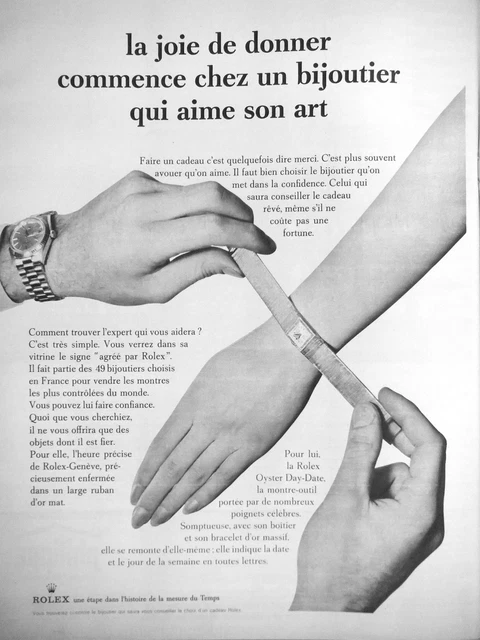 Publicité De Presse 1965 Montre Rolex Joie De Donner Commence Chez Un Bijoutier
