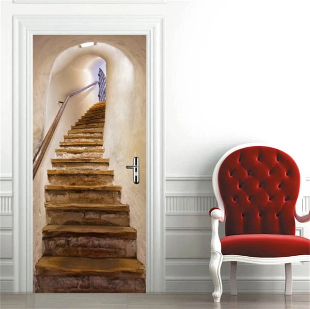 3D STAIRWAY WALL Art Selfadhesive Wrap Murals Door Sticker Decal Home