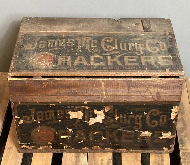 Very Rare Antique James McClurg Co Cracker Box Wood Crate 21x14x13 Vintage