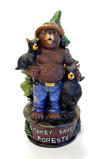 Smokey Bear Resin Coin Bank - Smokey Saves Forests 8” Smokey w/ 2 little buddies