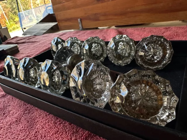 One 1 Vintage Reclaimed Fluted Crystal Door Knob Solid Brass Base Octagonal