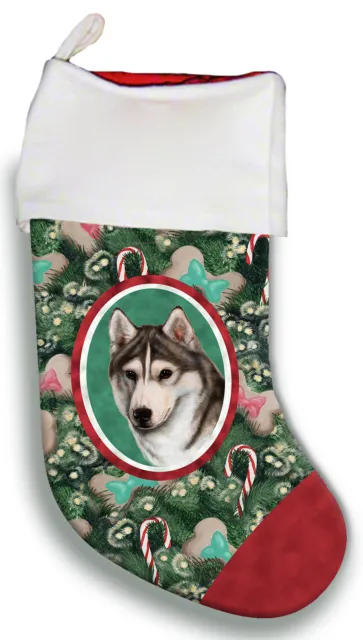 Christmas Stocking - Grey and White Brown-Eyed Siberian Husky 11018