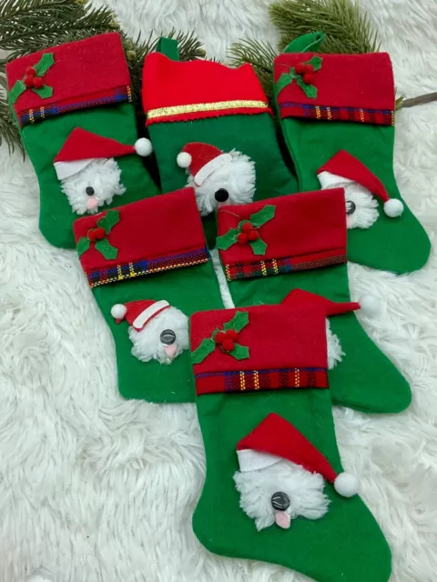 Lot of hand crafted 6 OLD ENGLISH SHEEPDOG mini stocking Christmas ornaments