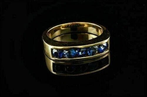 1CT Round Cut Lab Created Blue Sapphire Men Wedding Ring 14K Yellow Gold Plated