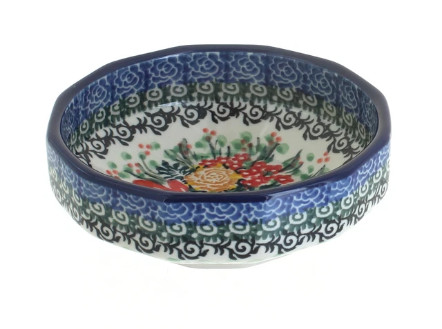 Blue Rose Polish Pottery Summer Blooms Small Angular Bowl