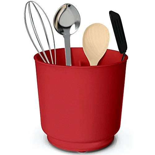 Extra Large Rotating Red Utensil Holder With Sturdy No-Tip Weighted Base, Remova