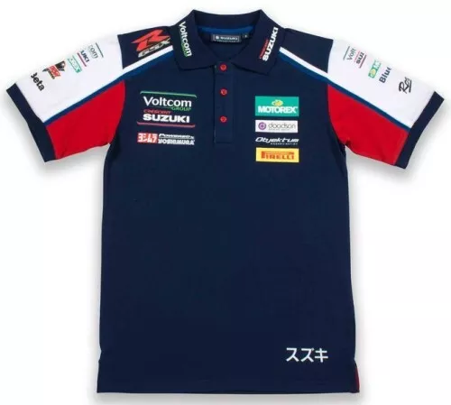 SUZUKI Original WSB Voltcom Team 2014 Polo-Shirt, Dunkelblau-Rot/Weiss, M / 50