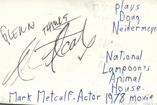 Mark Metcalf Actor National Lampoon's Animal House Autographed Signed Index Card