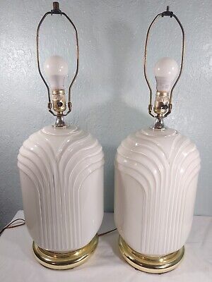 Vintage Post Modern Art Deco Revival Wave Shell Lamp Base 20" 80s 90s Glass