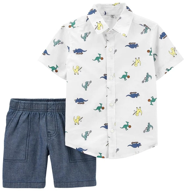 Baby Tod Boys Carter's 2 Pc DINOSAUR Shirt & Shorts Set Size 3 12 months 5T  NWT