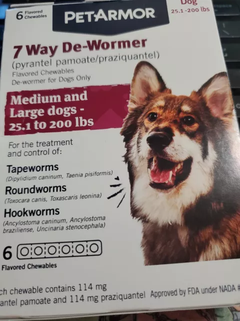 PetArmor 7 Way De-Wormer For Dogs (Over 25 Lbs), 2 Chewable Tabs 6 Pack EXP 2026