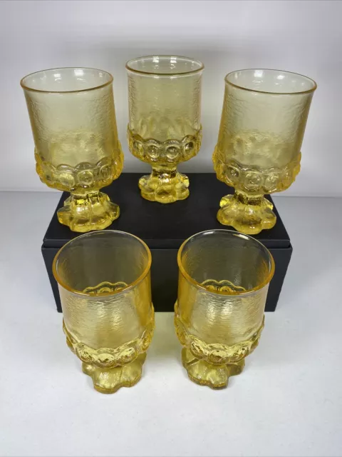 Tiffin Franciscan Madeira cornsilk yellow glass goblet stem footed juice Set 5