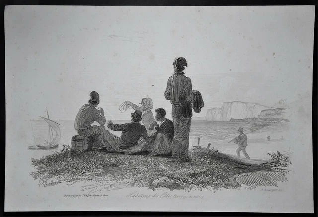 GRAVURE - ANTIQUE PRINT- MARINE- NORMANDIE Habitants des Côtes (Le Havre) 1837