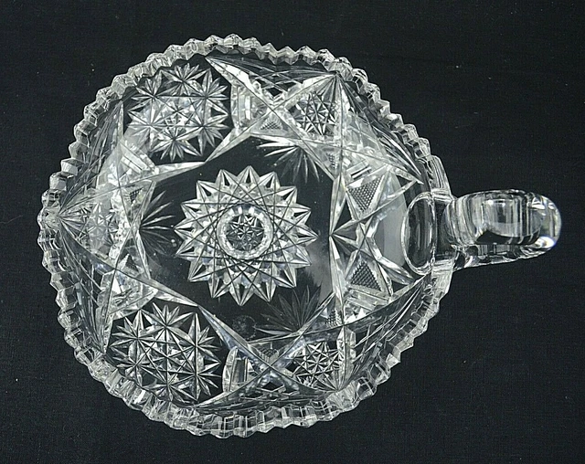 American Brilliant Period Cut Glass handle Nappy ABP Hobstar fan cut