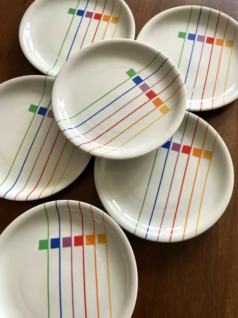 6 BLOCK HARMONY VISTA ALEGRE SEXTET  Salad/Luncheon Plates Rainbow Stripes 7.75”