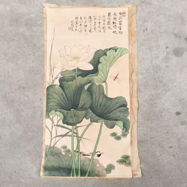 Old Chinese calligraphy Scroll painting "Yu Feichang Lotus" painting paper slice