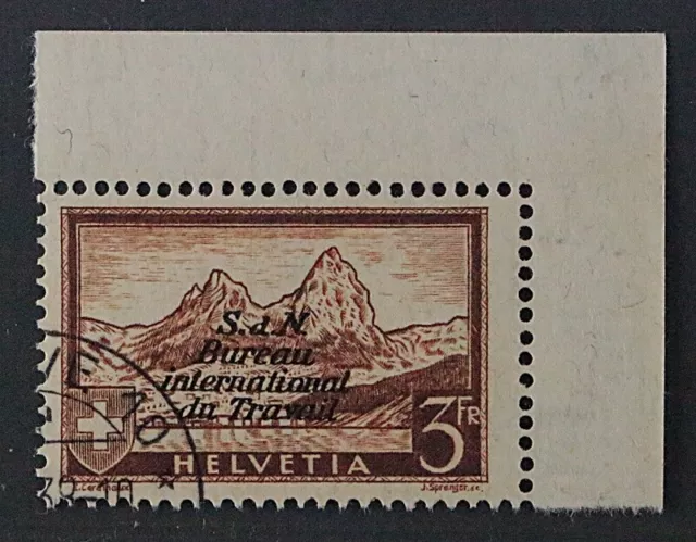 SCHWEIZ BIT 48,  1937, Freimarken 3 Fr. braun, LUXUS-Bogenecke, KW 200,- €