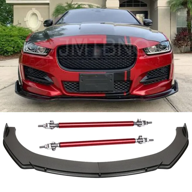 For Jaguar XE XJ XF XJR Carbon Front Bumper Lip Splitter Spoiler + Strut Rods