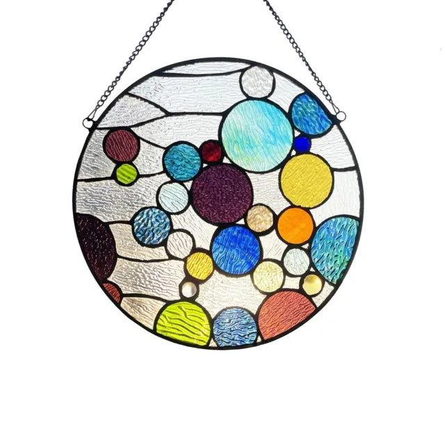 Tiffany Style Stained Glass Hanging Window Panel Geometric  Bubble Design