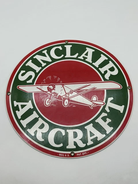 Vintage Sinclair Aircraft Airplane 12" Porcelain Metal Gas Oil Advertising Sign