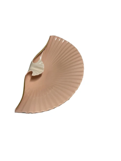 Vintage Lenox Porcelain Ivory & Pink Scallop Shell Shaped Footed Dish