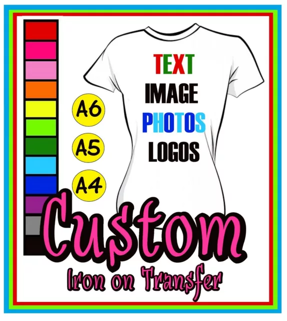 Personalised Custom Iron On T Shirt Transfer Quality Print Your Name Image  Text