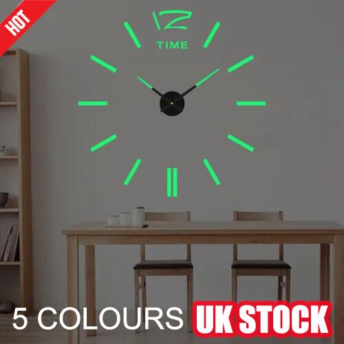 Modern Large 3D DIY Mirror Luminous Art Wall Clock Sticker Home Office-Decor New