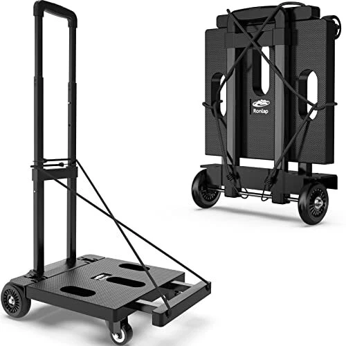 Folding Hand Truck, Portable Dolly Cart Foldable Lightweight, 4 Wheels Push