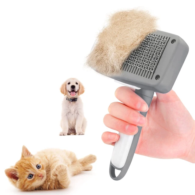 Self-Cleaning Slicker Brush for Dogs , Cat Shedding Hair Pet Gray
