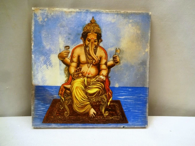 Antique Art Nouveau Ganesh Tile Lord Ganpati Porcelain Saji Japan Printed "519