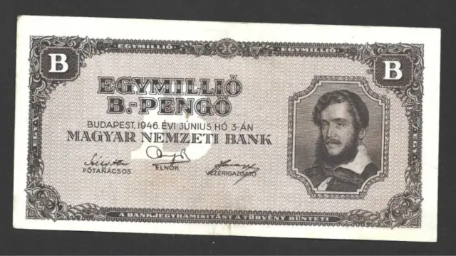 1 000 000 B-Pengo Very Fine  Banknote From  Hungary 1946 Pick-134 Rare