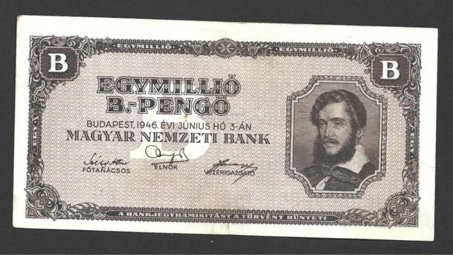 1 000 000 B-Pengo Very Fine  Banknote From  Hungary 1946 Pick-134 Rare