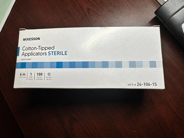 McKesson Cotton-Tipped Applicator Swabstick, Sterile, Wood Shaft, 6 in, 100